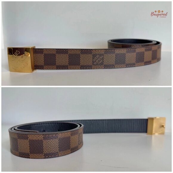 Auth Louis Vuitton Brown Damier Coated Canvas Leather Gold Buckle Belt 85/34 - Picture 11 of 14